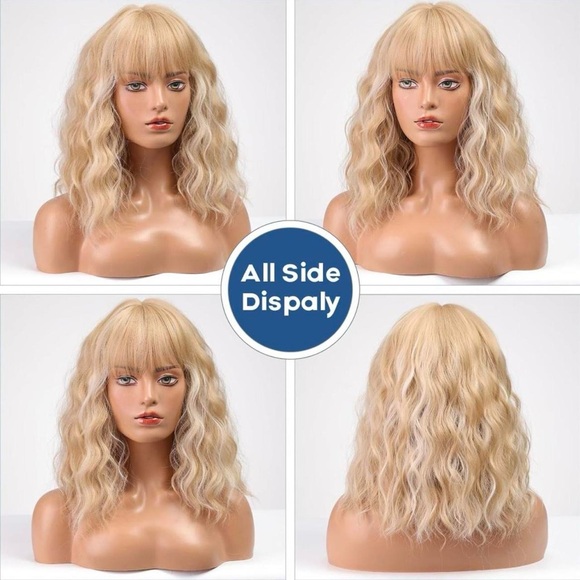 Human hair blend blonde with platinum blinde highlights wig